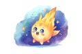 Watercolor cute comet cartoon character, concept of Outer space drawings, created with Generative AI technology