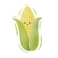 Watercolor cute corn cartoon character. Vector illustration