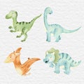 watercolor cute dinosaur collection element clip art