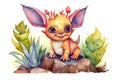 Watercolor cute el chupacabra cartoon character, concept of Fantasy creature, created with Generative AI technology