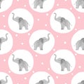 Watercolor cute elephants pattern. Vector seamless dotted background Royalty Free Stock Photo