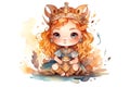 Watercolor cute freyja cartoon character, concept of Art style, created with Generative AI technology