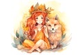 Watercolor cute freyja cartoon character, concept of Art style, created with Generative AI technology