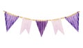 Watercolor cute garland in purple colors, isolated on white background. Garland for holidays, birthday, Easter etc