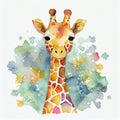 Watercolor cute giraffe. Cartoon style. Generative Ai