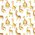 Watercolor cute giraffes seamless pattern