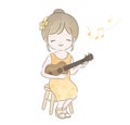 Watercolor Cute Girl Playing The Ukulele. Vector Illustration.