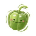 Watercolor cute green bell pepper cartoon character. Vector illustration