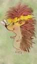 Watercolor cute hedgehog and butterfly Royalty Free Stock Photo
