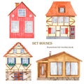 Watercolor cute houses set.