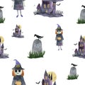 in watercolor. Cute illustrations for Halloween. Royalty Free Stock Photo