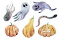 in watercolor. Cute illustrations for Halloween.