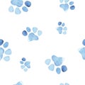 Watercolor cute isolated cat and dog footprints ilustration. Nursary art design. Animal eamless pattern with footstep