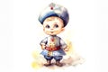 Watercolor cute ivan tsarevich cartoon character, created with Generative AI technology