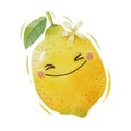 Watercolor cute lemon cartoon character