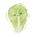 Watercolor cute lettuce leaf cartoon character. Vector illustration