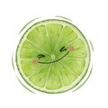 Watercolor cute lime slice cartoon character