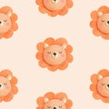 Watercolor of cute lion seamless pattern. Hand drawn for children textile