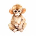 Watercolor cute little monkey on a white background. AI generative Royalty Free Stock Photo