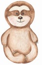 Watercolor cute little sloth illustration. Kids clipart