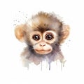 Watercolor cute monkey on a white background. AI generative Royalty Free Stock Photo