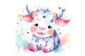 Watercolor cute njord cartoon character, concept of Childhood fantasy, created with Generative AI technology Royalty Free Stock Photo