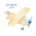 Watercolor cute orange plane airplane toy for baby boy kid Royalty Free Stock Photo