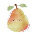 Watercolor cute pear cartoon character