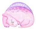 Watercolor cute pink dinosaur sleeping isolated on white background