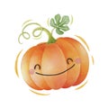 Watercolor cute pumpkin cartoon character. Vector illustration