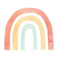 Watercolor cute rainbows in warm pastel colors. Hand painted children`s rainbow printing for clothing, cute logo, baby shower