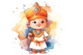 Watercolor cute raja harishchandra cartoon character, created with Generative AI technology