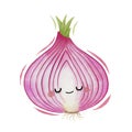 Watercolor cute red onion cartoon character. Vector illustration