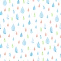 Watercolor cute seamless pattern colorful rain. Blue raindrops for wedding invitations, holiday, greeting cards, posters, books, e