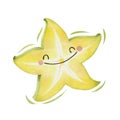 Watercolor cute starfruit cartoon character
