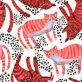 Watercolor cute striped cats seamless pattern. Nursery design in scandinavian minimal style