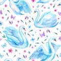 Watercolor cute swan lake seamless pattern Royalty Free Stock Photo