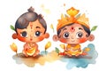 Watercolor cute vikram and betal cartoon character, concept of Artistic style, created with Generative AI technology Royalty Free Stock Photo