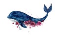 Watercolor cute whale animals on the white background Royalty Free Stock Photo