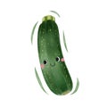 Watercolor cute zucchini cartoon character. Vector illustration