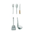 Watercolor cutlery. Illustration isolated on white. Hand drawn