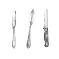 Watercolor cutlery, silver, knives