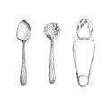 Watercolor cutlery, silver, spoons and snail tongs