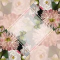 Watercolor 3D realistic romantic flowers bouquet composition peony dahlia rose frame border sample background vector