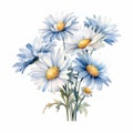 Watercolor Daisy Arrangement Clipart In Denim Blue Hues On Isolated White Background - 8k