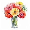Colorful Watercolor Gerbera In Vase Illustration