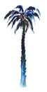 Watercolor dark image of single coconut palm isolated on white background. High tropical tree of dark blue color with thick wide Royalty Free Stock Photo