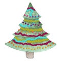 Watercolor decorated Christmas tree illustration.