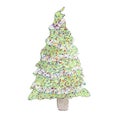 Watercolor decorated Christmas tree illustration.