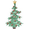 Watercolor decorated Christmas tree illustration.